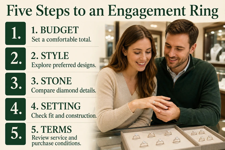 Five Step Engagement Ring Buying Plan: 1. BUDGET Set a comfortable total.
