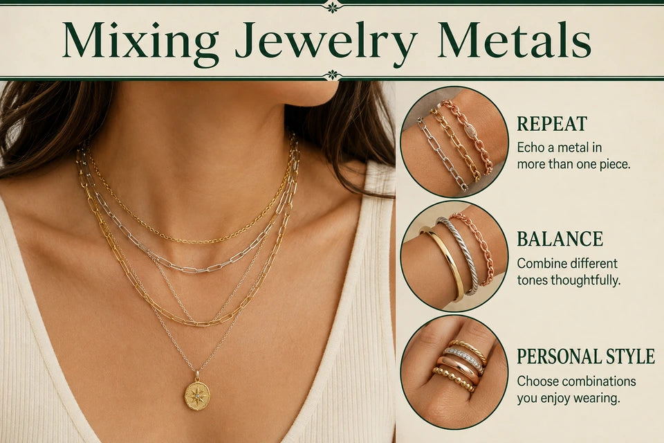 How to Mix Metals: Echo a metal in more than one piece. Combine different tones thoughtfully.
