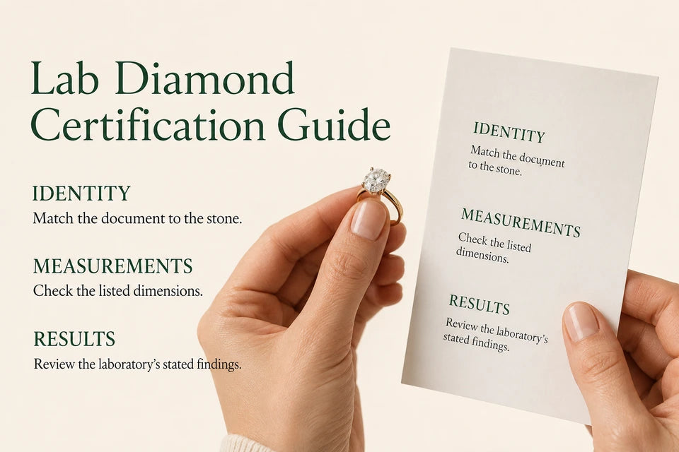 Lab Diamond Certification Guide: Match the document to the stone. Check the listed dimensions.