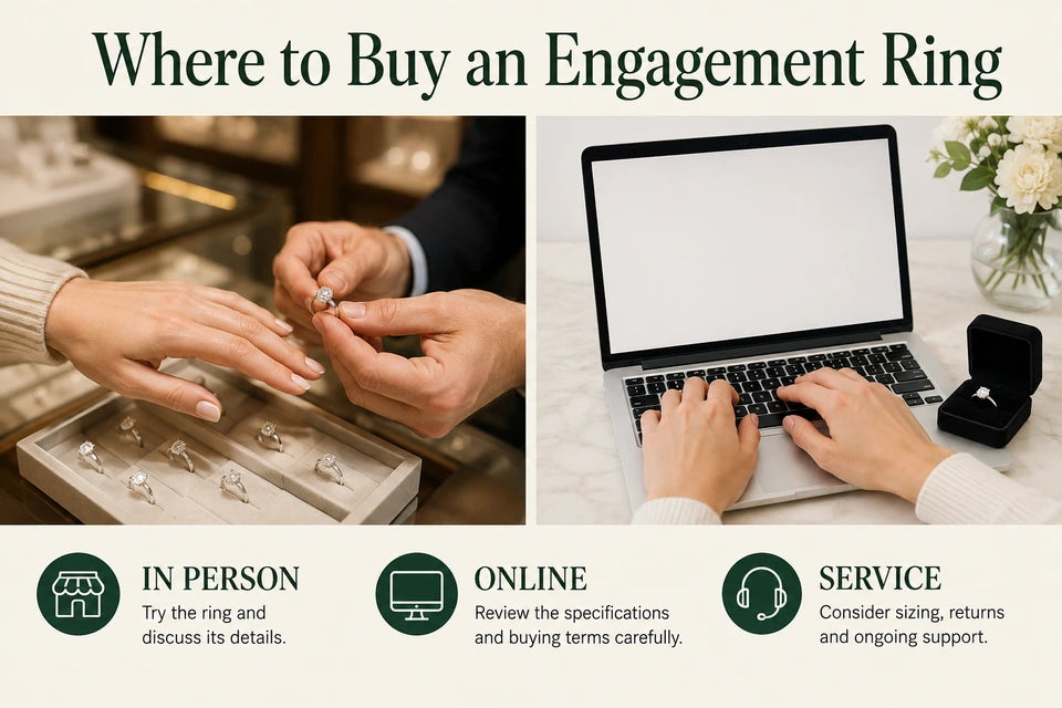 Where to Buy an Engagement Ring: Try the ring and discuss its details. Review the specifications and buying terms carefully.