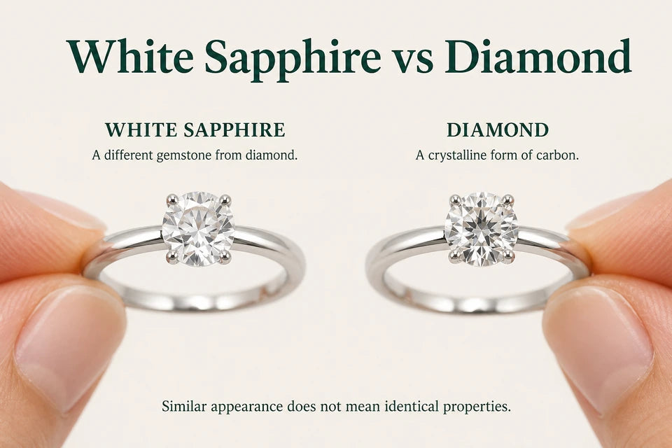 White Sapphire vs Diamond: A different gemstone from diamond. A crystalline form of carbon.