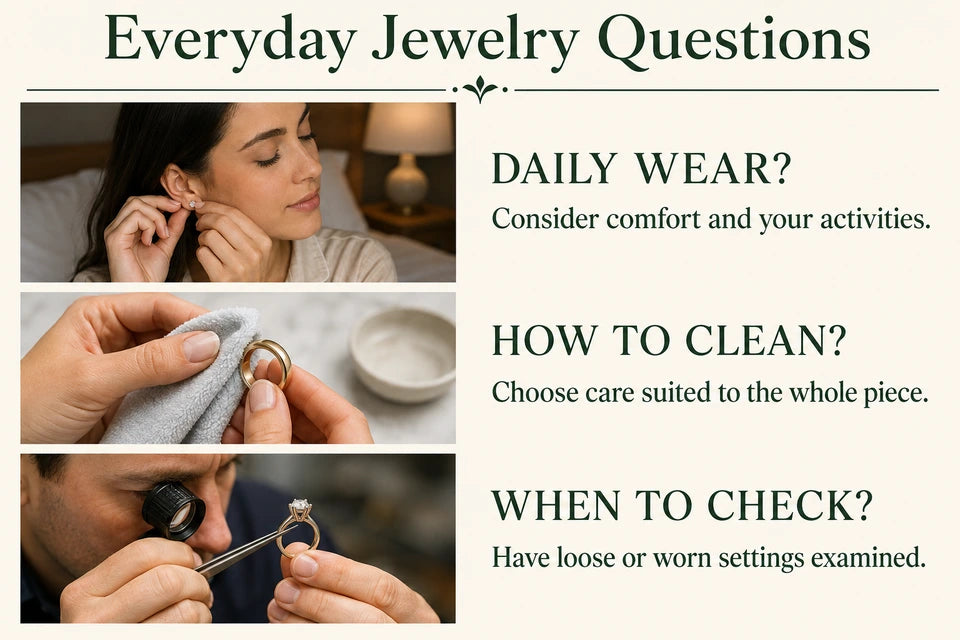 Diamond Jewelry FAQ: Consider comfort and your activities. Choose care suited to the whole piece.