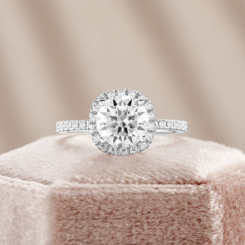 Emma 3.28 ct Lab Grown Round Cut Halo Pave Diamond Engagement Ring