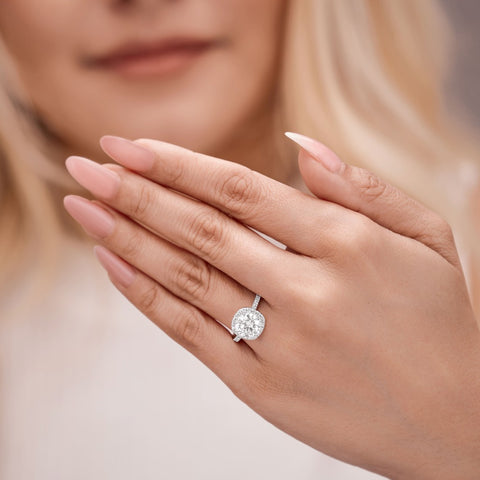 Emma 3.28 ct Lab Grown Round Cut Halo Pave Diamond Engagement Ring