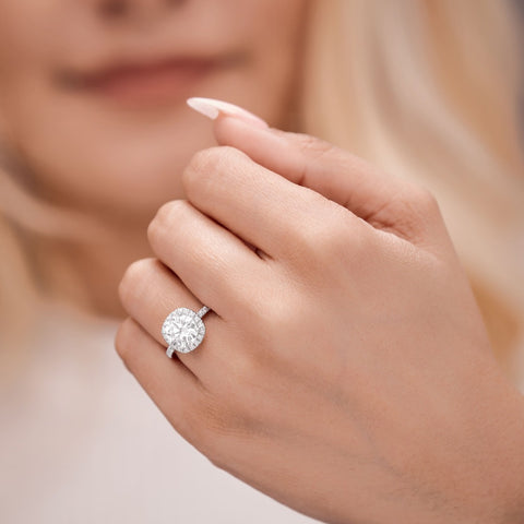 Emma 3.28 ct Lab Grown Round Cut Halo Pave Diamond Engagement Ring