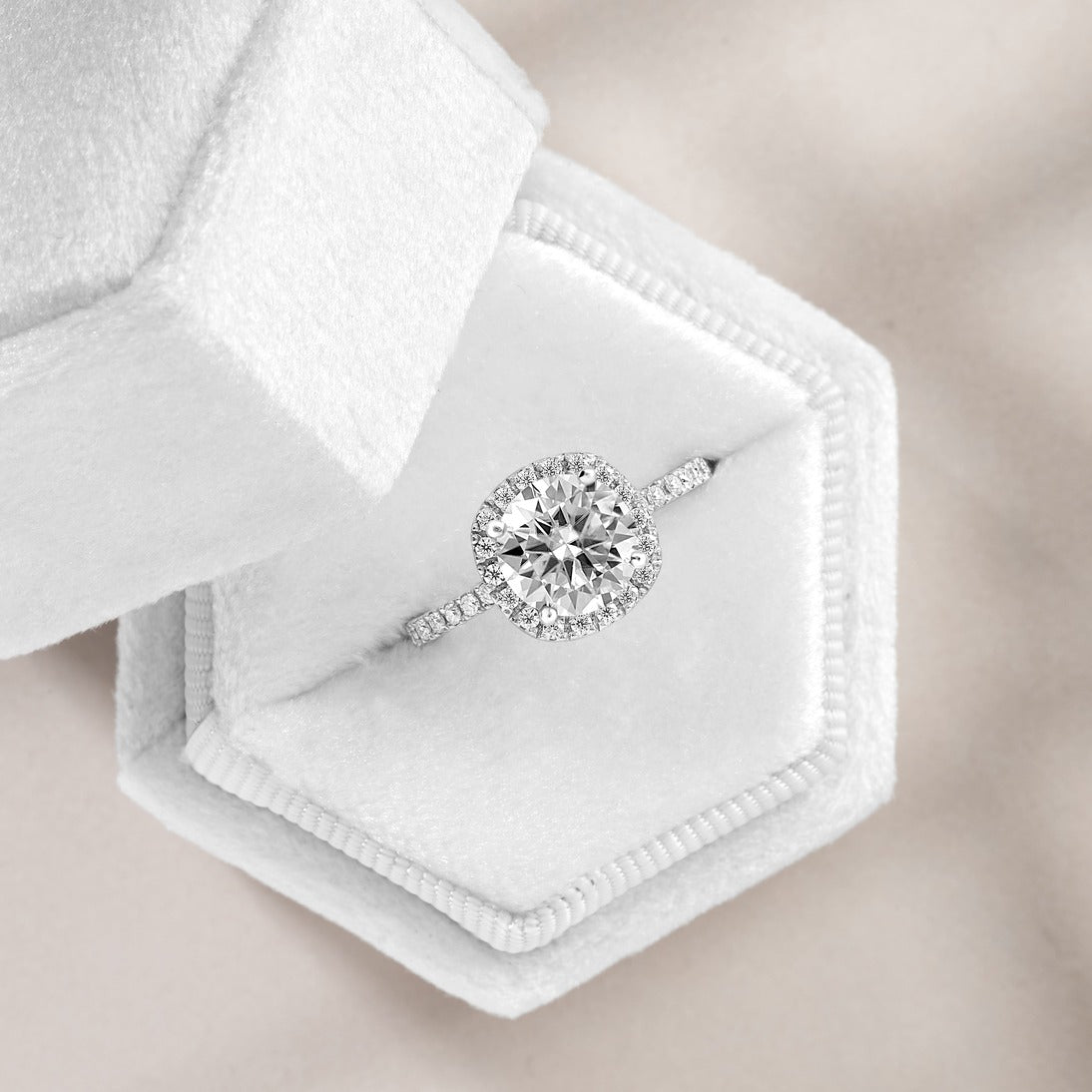 Emma 1.28 ct Lab Grown Round Cut Halo Pave Diamond Engagement Ring