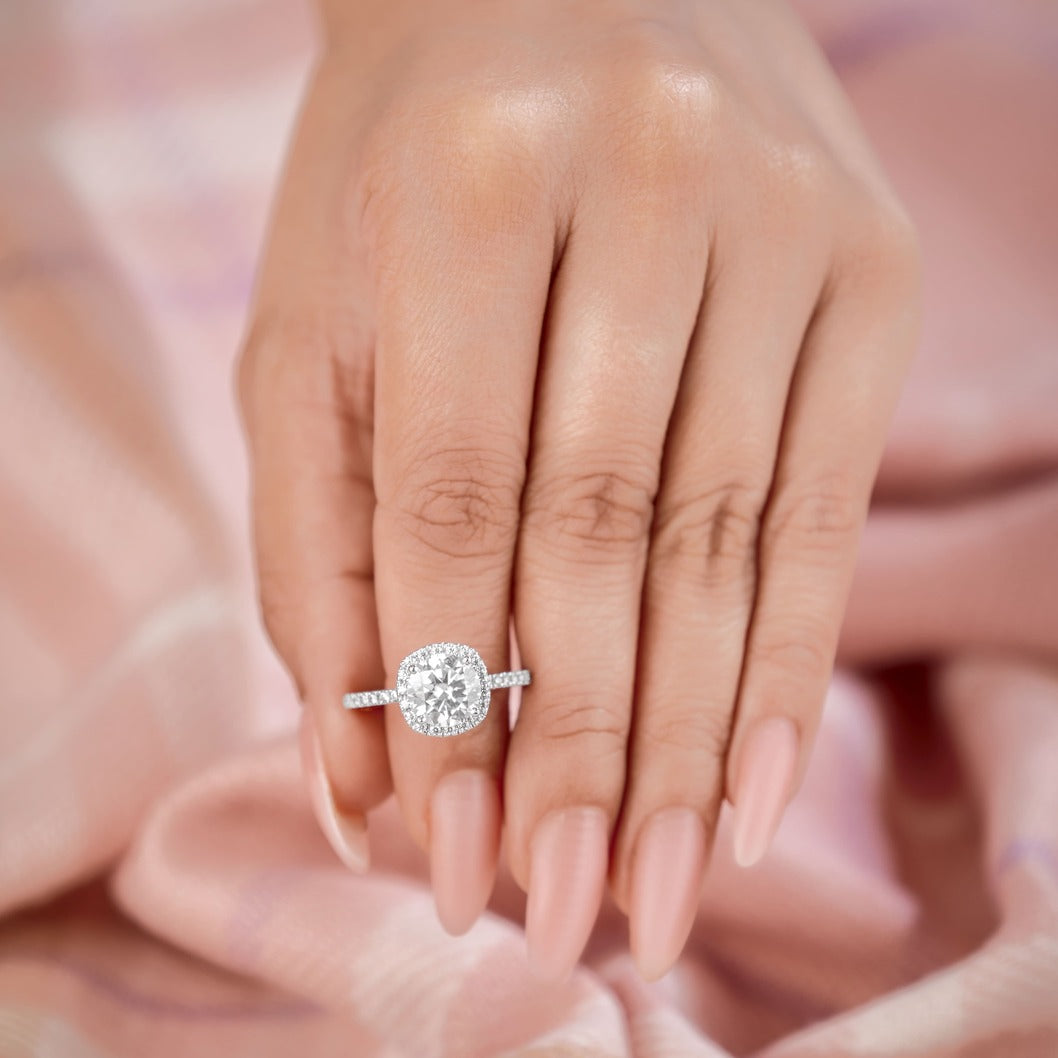 Emma 1.78 ct Lab Grown Round Cut Halo Pave Diamond Engagement Ring