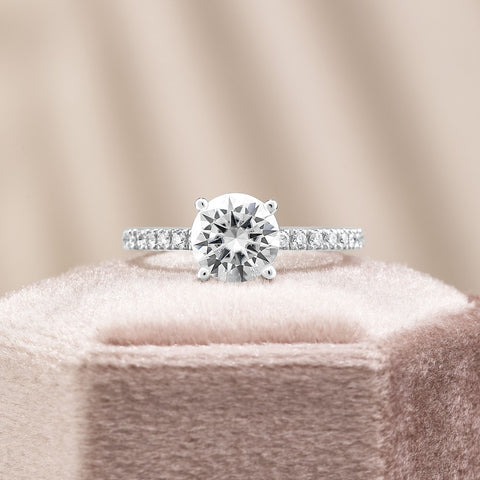 Ava 2.4 ct Lab Grown Round Cut Pave 4 Prong Diamond Engagement Ring