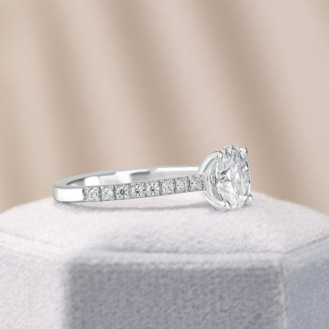 Ava 2.4 ct Lab Grown Round Cut Pave 4 Prong Diamond Engagement Ring