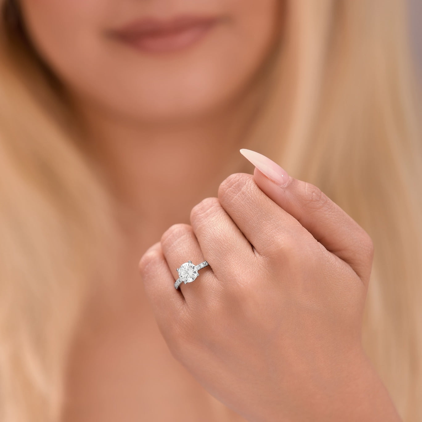 Ava 3.4 ct Lab Grown Round Cut Pave 4 Prong Diamond Engagement Ring