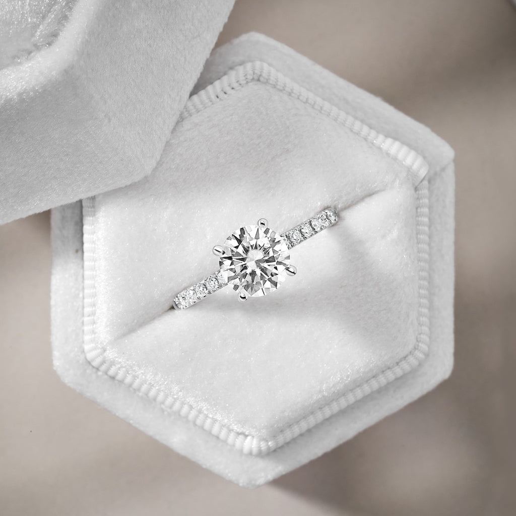 Ava 2.9 ct Lab Grown Round Cut Pave 4 Prong Diamond Engagement Ring