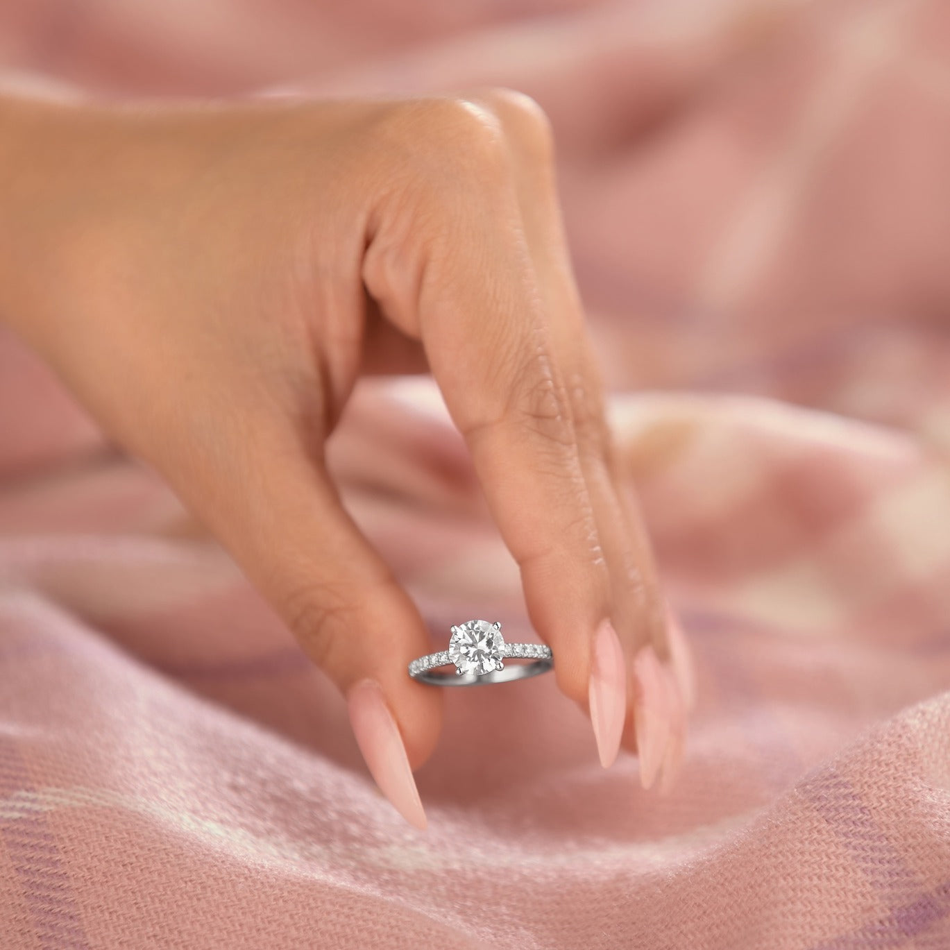 Ava 1.4 ct Lab Grown Round Cut Pave 4 Prong Diamond Engagement Ring