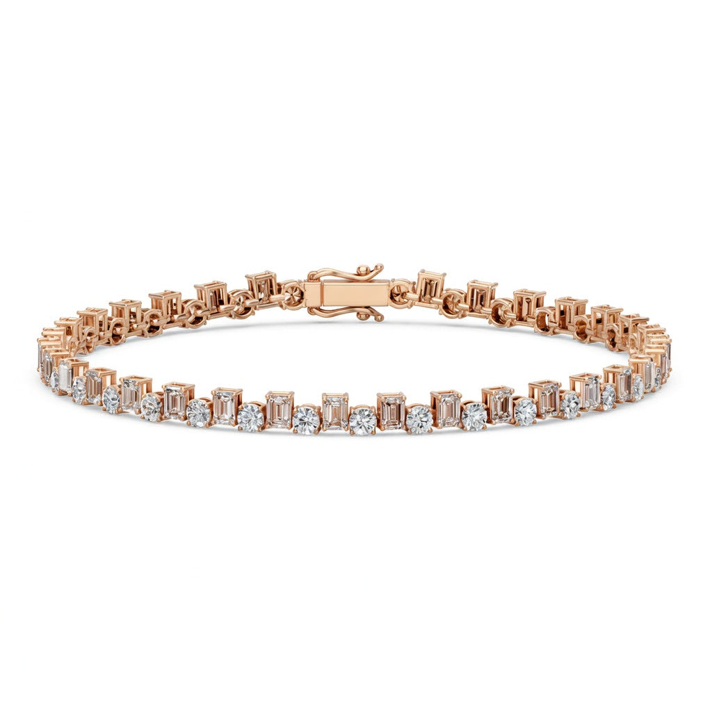 6.41 Carat Emerald Cut Diamond Tennis Bracelet VS1 D F White Gold 14k