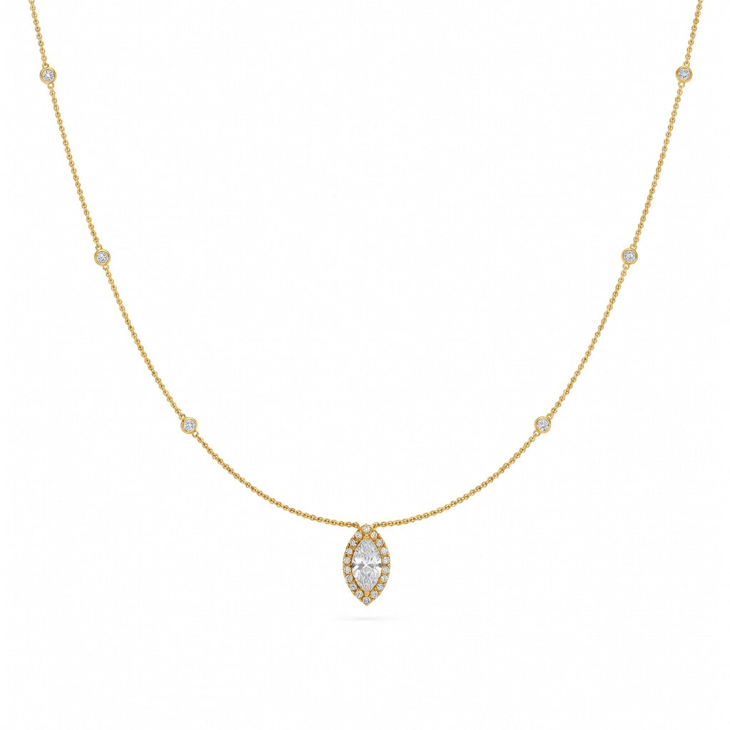 0.8 Ct Round Marquise Cut Diamond Chain Necklace VS1 D-F White Gold 14k