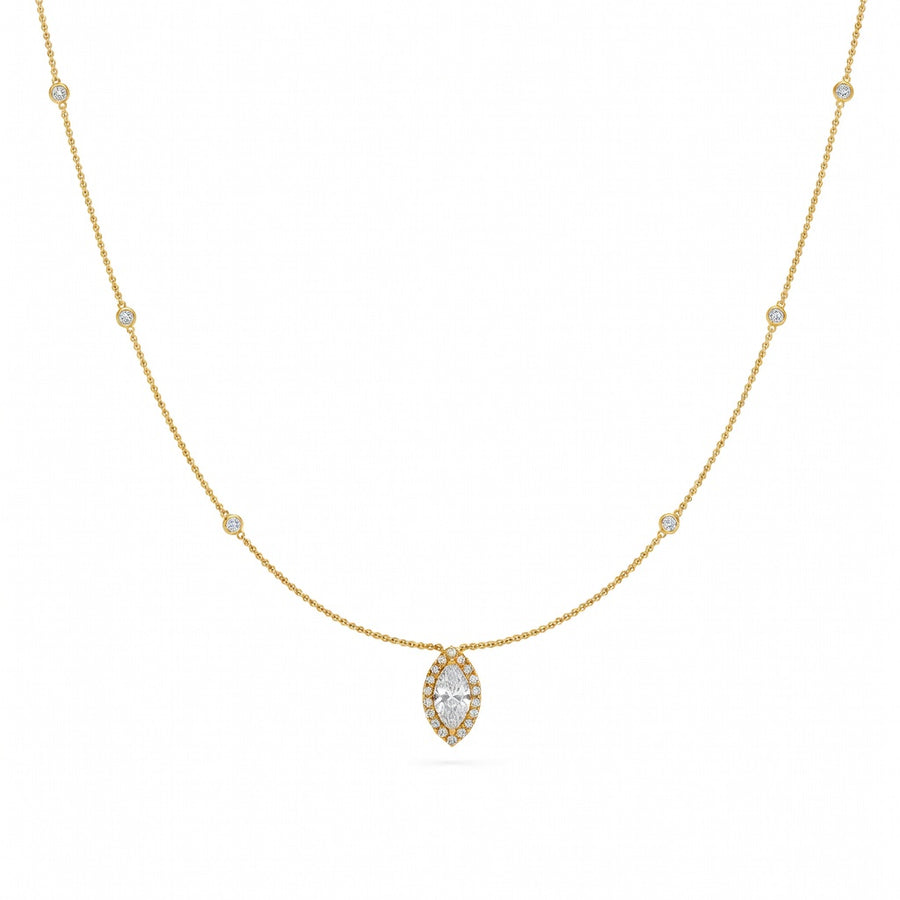 0.8 Ct Round Marquise Cut Diamond Chain Necklace VS1 D-F White Gold 14k