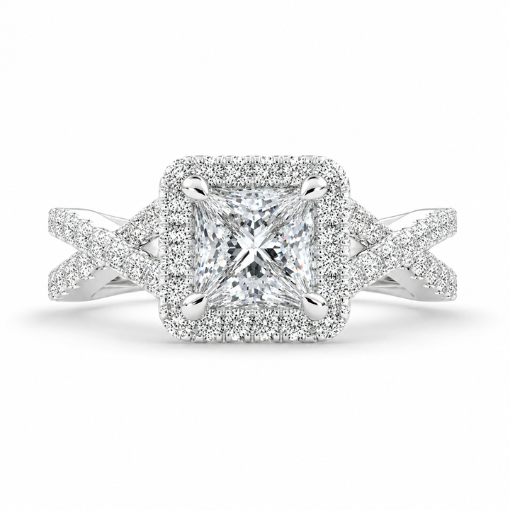 Ophelia 1.35 Carat Princess Cut Pave Halo Split Shank Engagement Ring