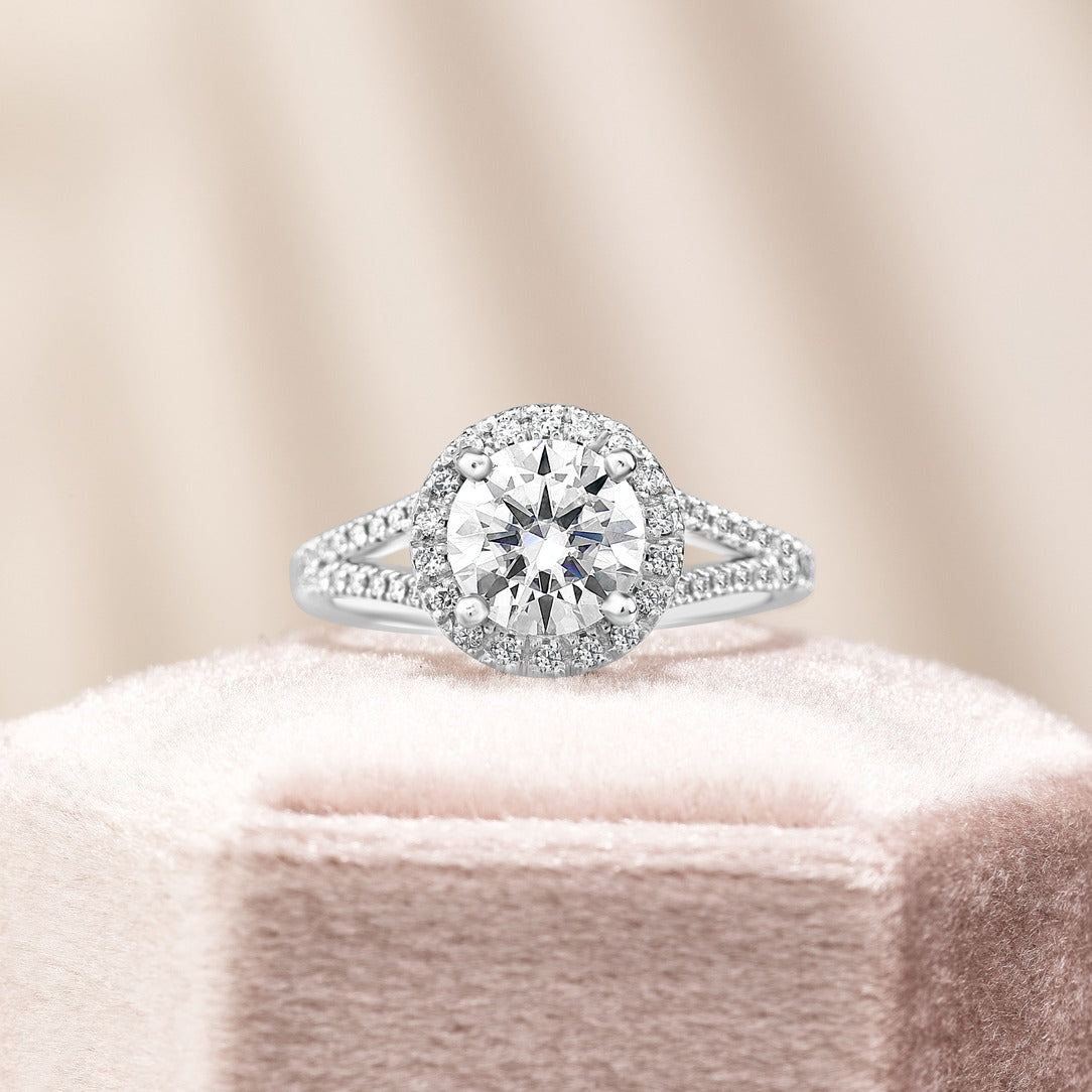 Victoria 2.38 ct Lab Grown Round Cut Halo Split Shank Diamond Engagement Ring