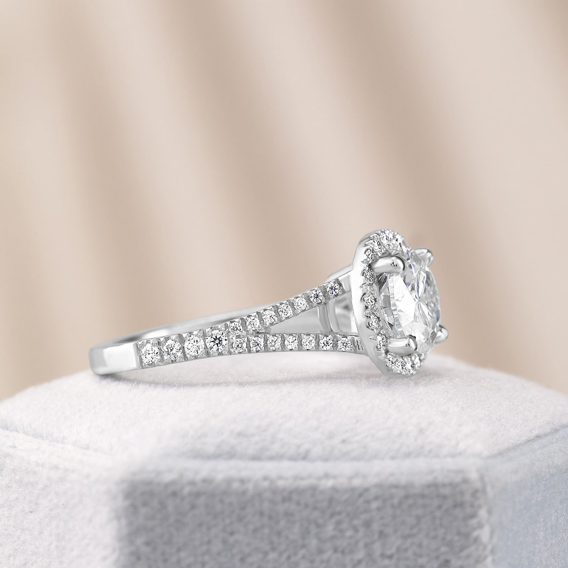 Victoria 2.38 ct Lab Grown Round Cut Halo Split Shank Diamond Engagement Ring