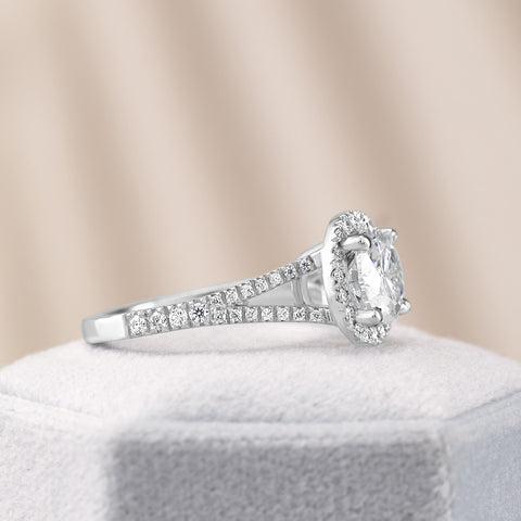 Victoria 1.38 ct Lab Grown Round Cut Halo Split Shank Diamond Engagement Ring