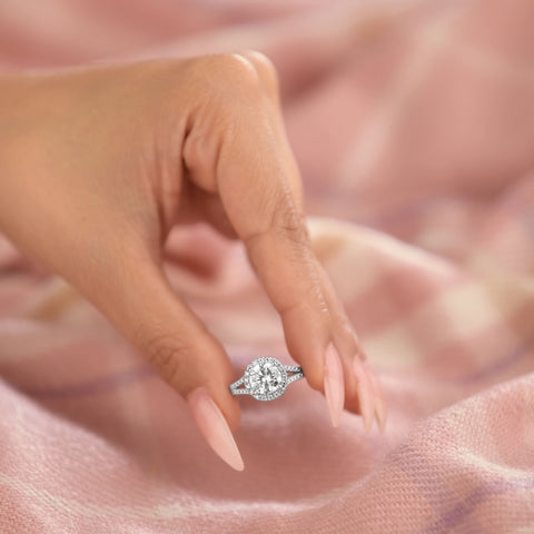 Victoria 1.38 ct Lab Grown Round Cut Halo Split Shank Diamond Engagement Ring