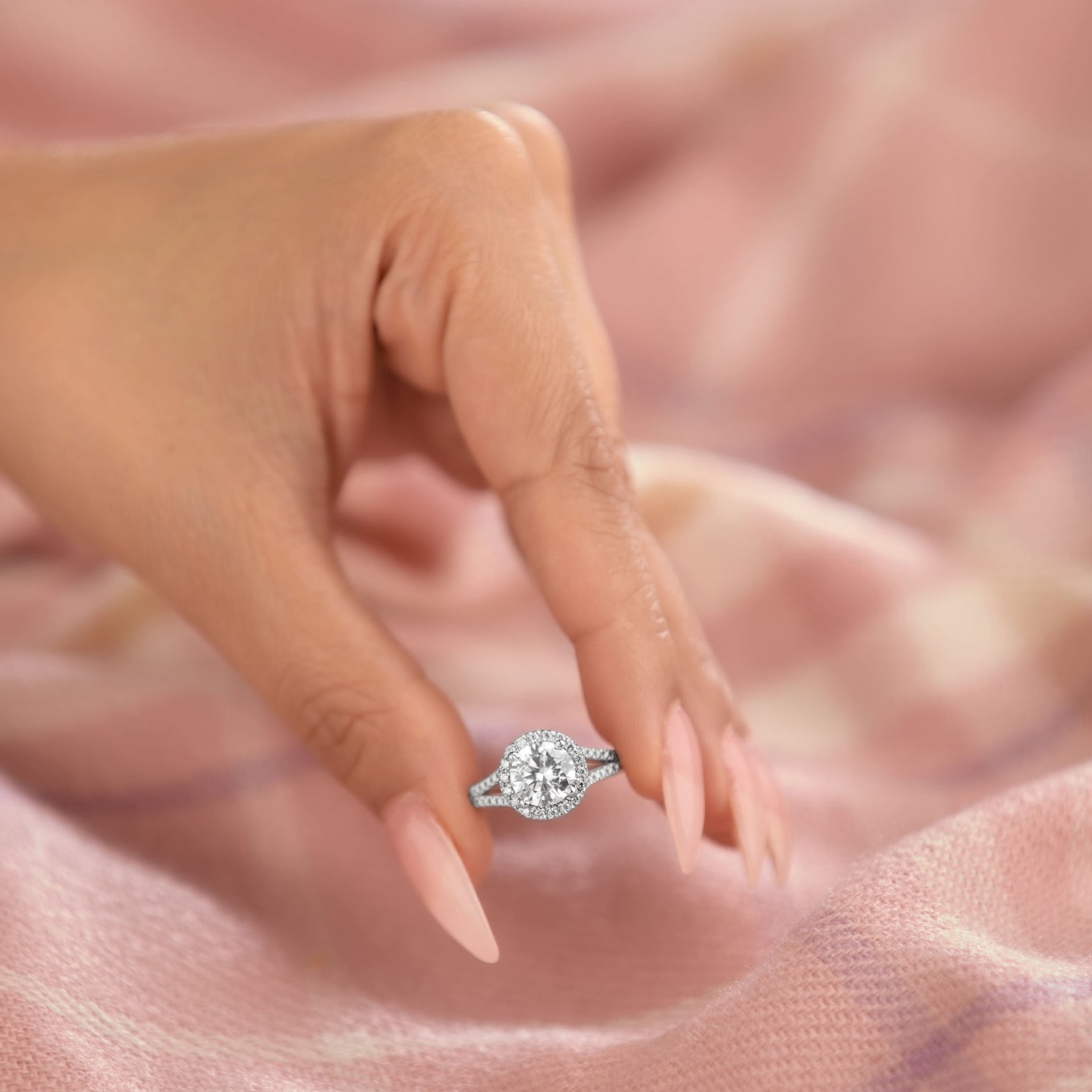 Victoria 2.38 ct Lab Grown Round Cut Halo Split Shank Diamond Engagement Ring