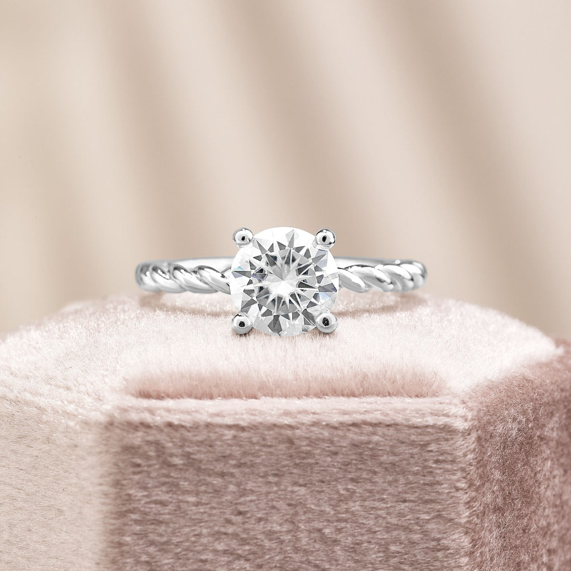 Aurora 3 ct Lab Grown Round Cut Twist Rope Diamond Engagement Ring