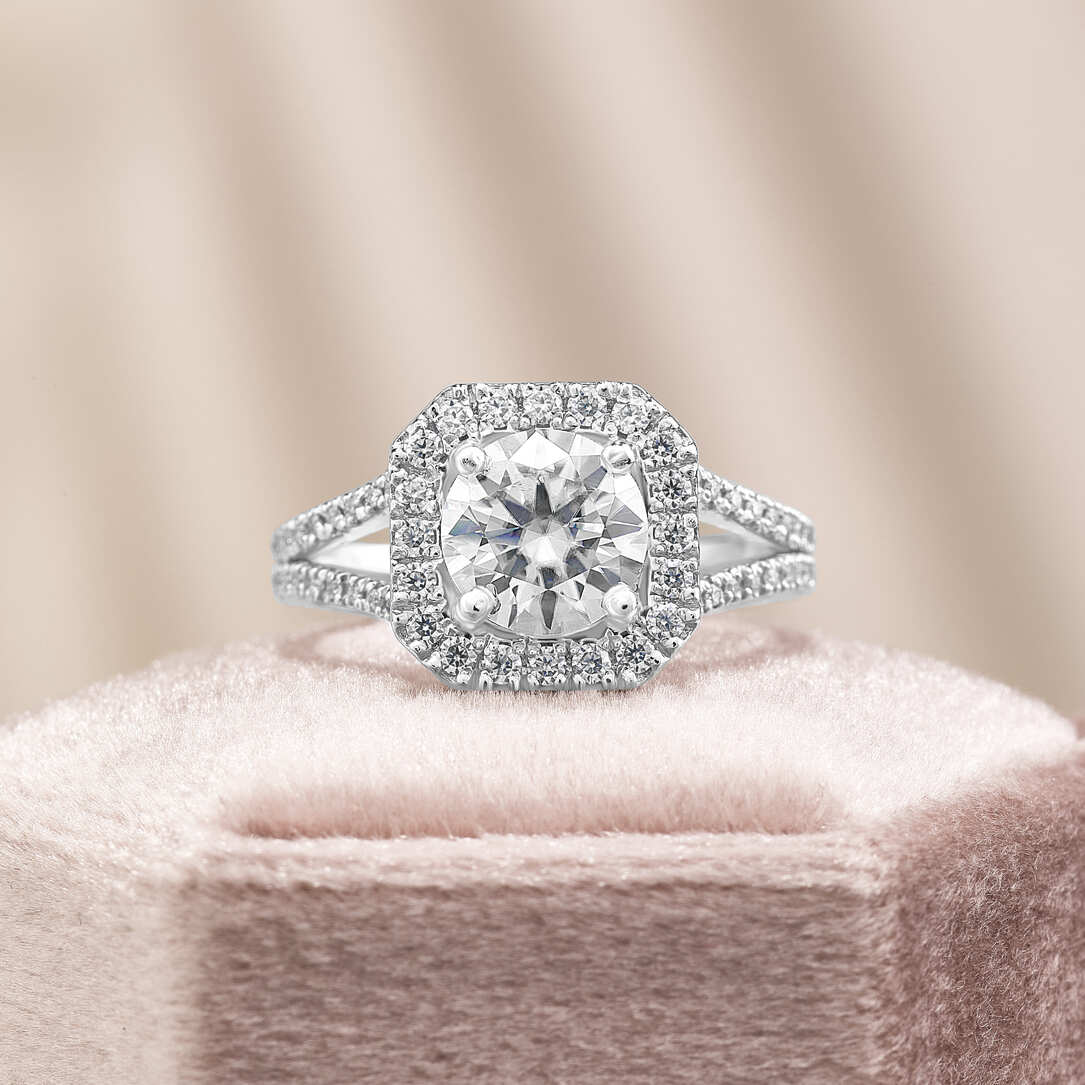 Penelope 3.5 ct Lab Grown Round Cut Split Shank Halo Diamond Engagement Ring