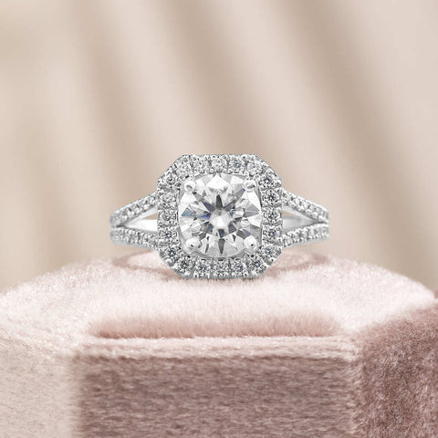 Penelope 1.5 ct Lab Grown Round Cut Split Shank Halo Diamond Engagement Ring