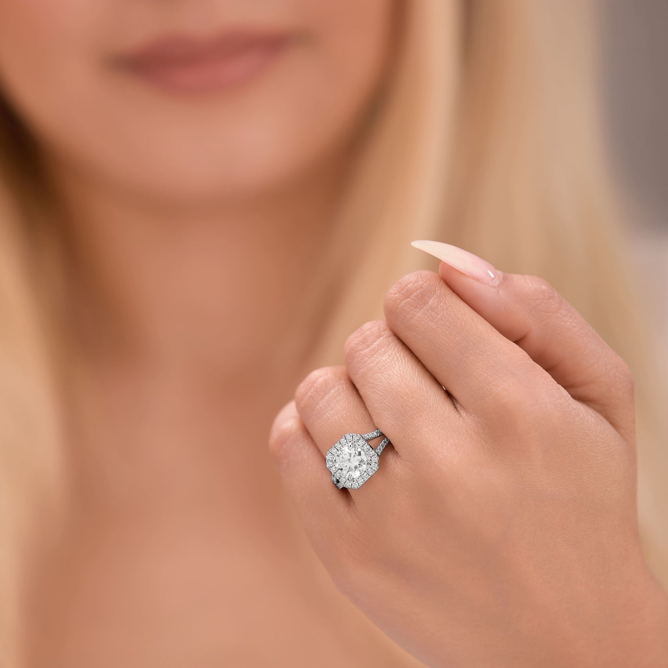 Penelope 3.5 ct Lab Grown Round Cut Split Shank Halo Diamond Engagement Ring