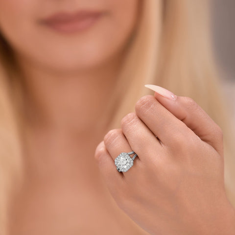 Penelope 1.5 ct Lab Grown Round Cut Split Shank Halo Diamond Engagement Ring