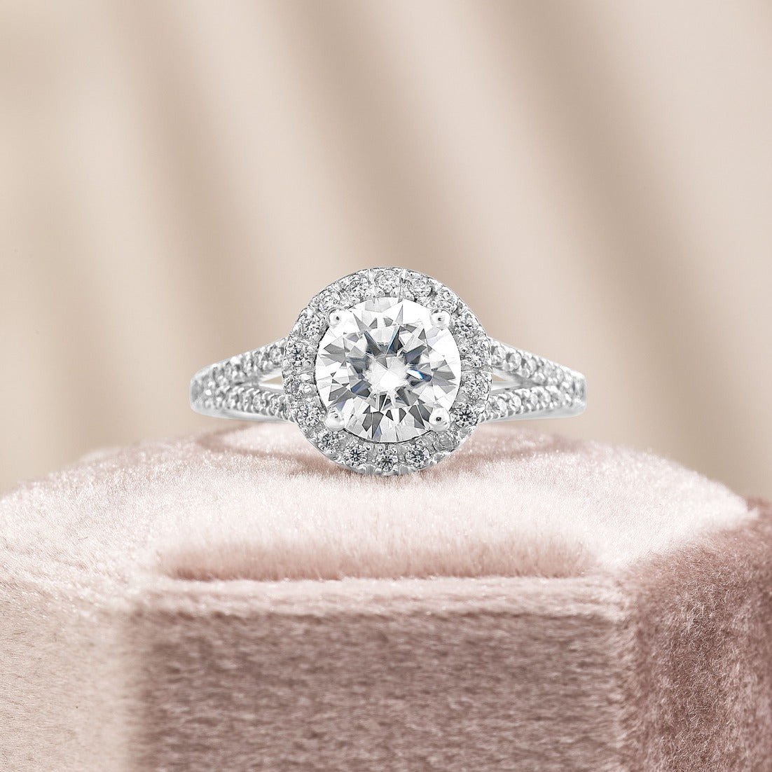 Mila 2.31 ct Lab Grown Round Cut Split Shank Halo Diamond Engagement Ring