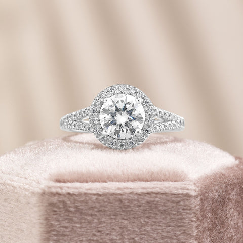 Mila 2.81 ct Lab Grown Round Cut Split Shank Halo Diamond Engagement Ring