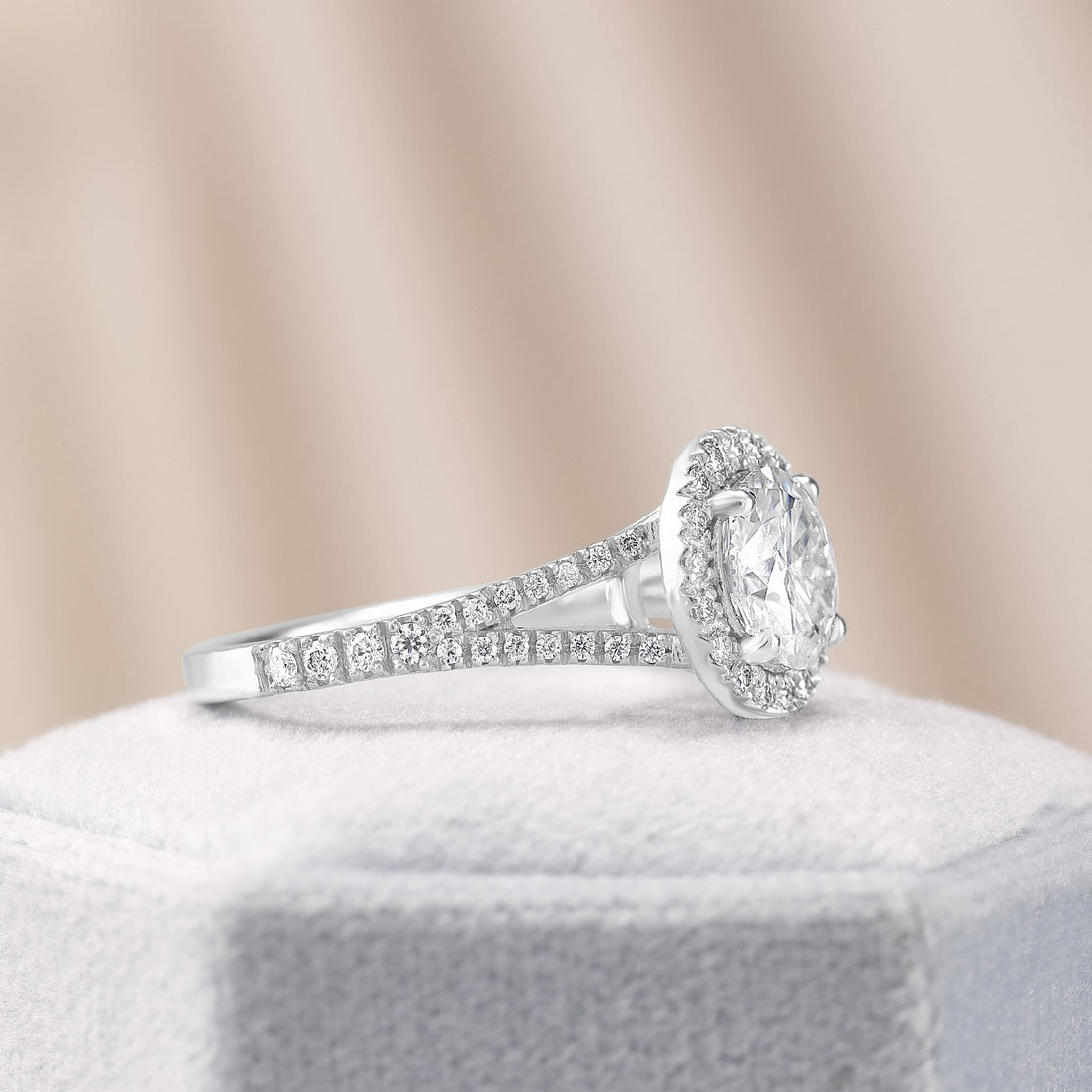 Mila 2.31 ct Lab Grown Round Cut Split Shank Halo Diamond Engagement Ring