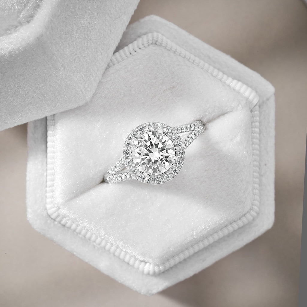 Mila 2.81 ct Lab Grown Round Cut Split Shank Halo Diamond Engagement Ring