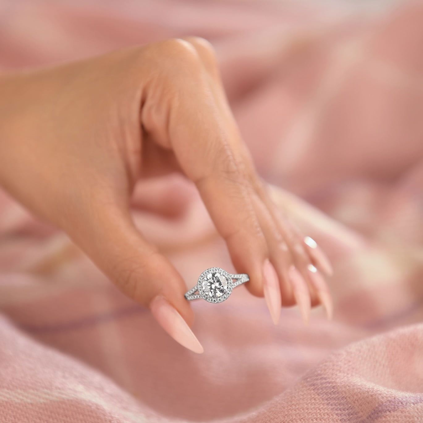 Mila 2.31 ct Lab Grown Round Cut Split Shank Halo Diamond Engagement Ring