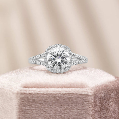 Layla 2.4 ct Lab Grown Round Cut Split Shank Halo Diamond Engagement Ring