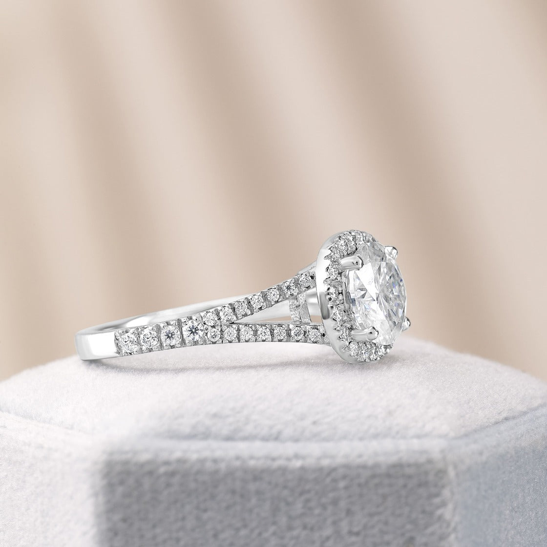 Layla 1.4 ct Lab Grown Round Cut Split Shank Halo Diamond Engagement Ring