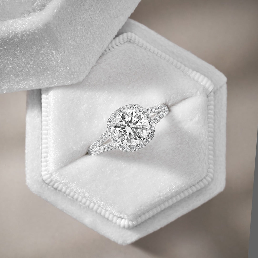 Layla 3.4 ct Lab Grown Round Cut Split Shank Halo Diamond Engagement Ring