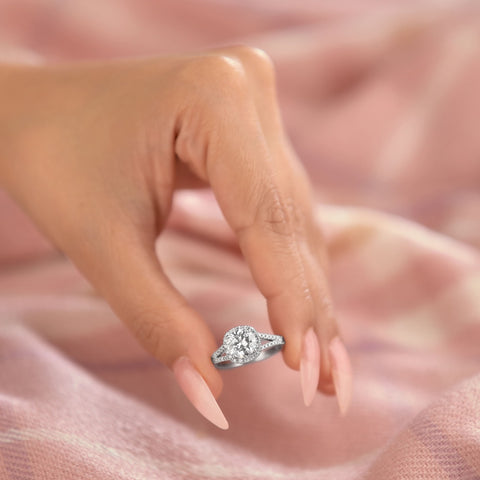 Layla 2.4 ct Lab Grown Round Cut Split Shank Halo Diamond Engagement Ring