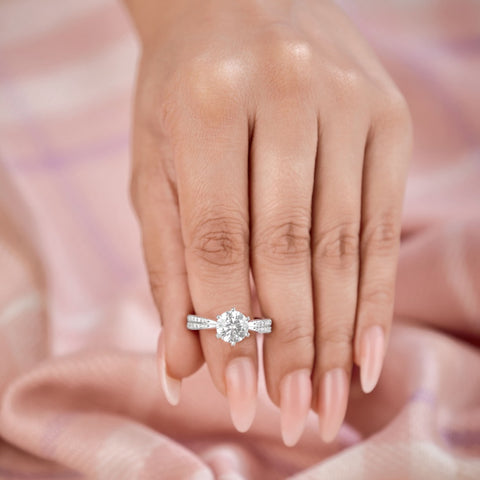 Natalia 3.42 ct Lab Grown Round Cut Double Row Pave Diamond Engagement Ring