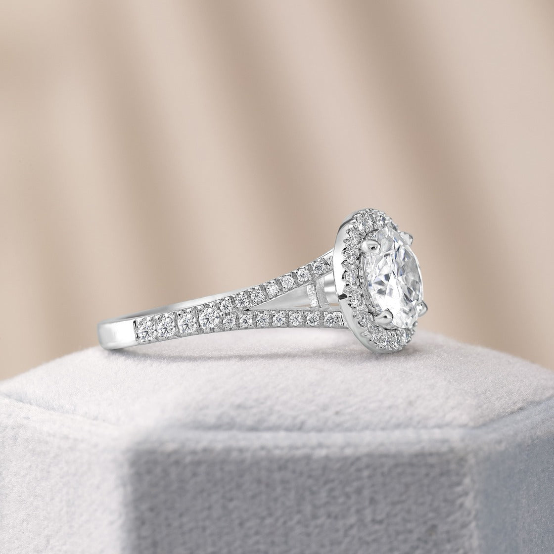 Luna 1.82 ct Lab Grown Round Cut Halo Split Shank Diamond Engagement Ring