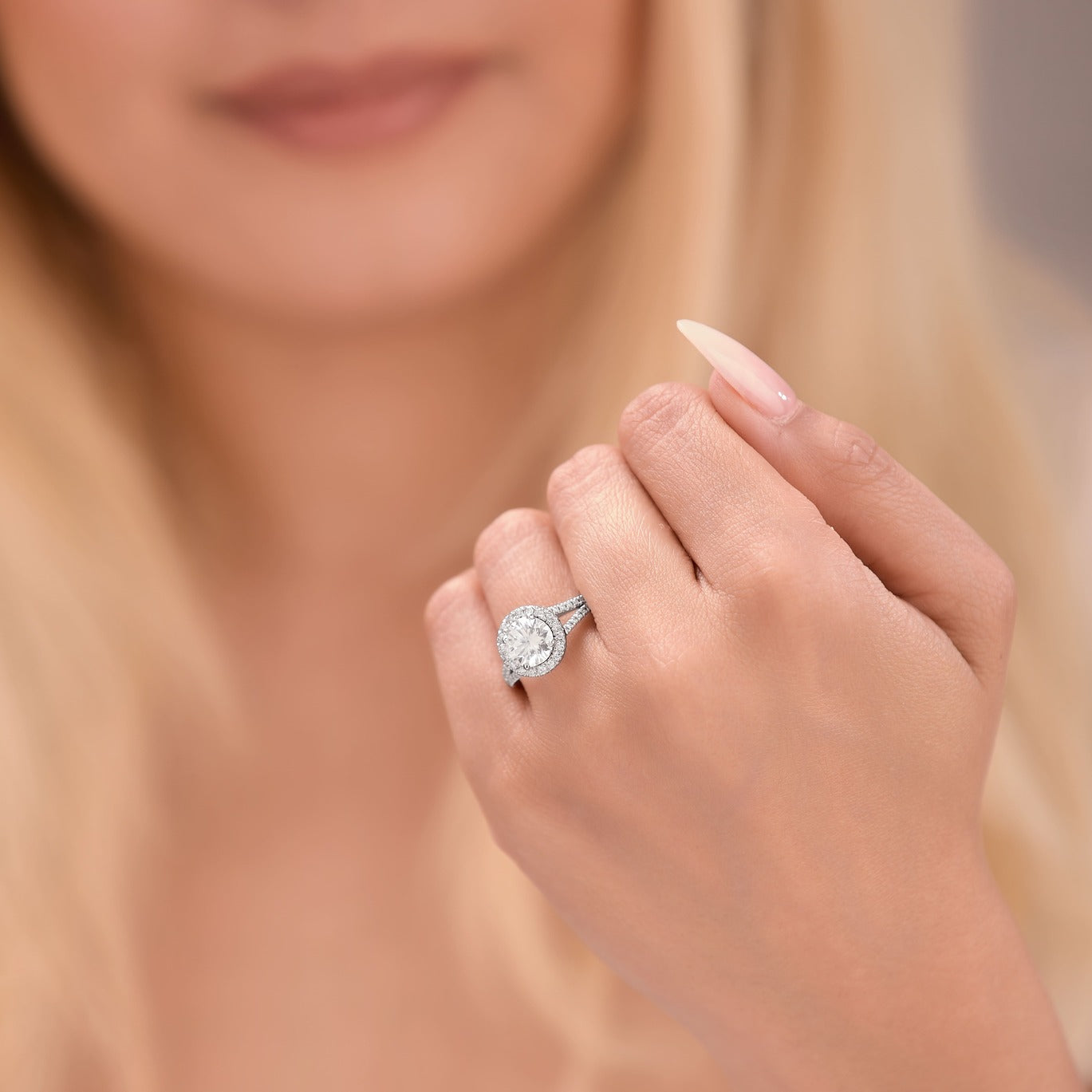 Luna 2.82 ct Lab Grown Round Cut Halo Split Shank Diamond Engagement Ring