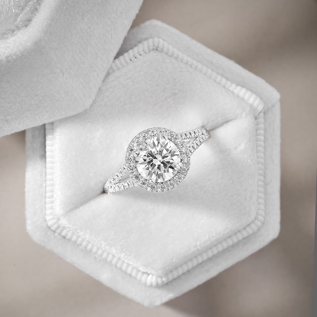 Luna 2.82 ct Lab Grown Round Cut Halo Split Shank Diamond Engagement Ring
