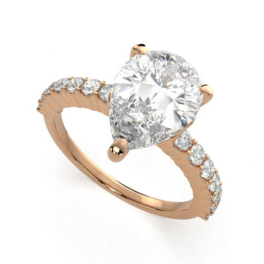 Lavinia 3.35 Carat Pear Cut Side Stone 4 Prong Engagement Ring