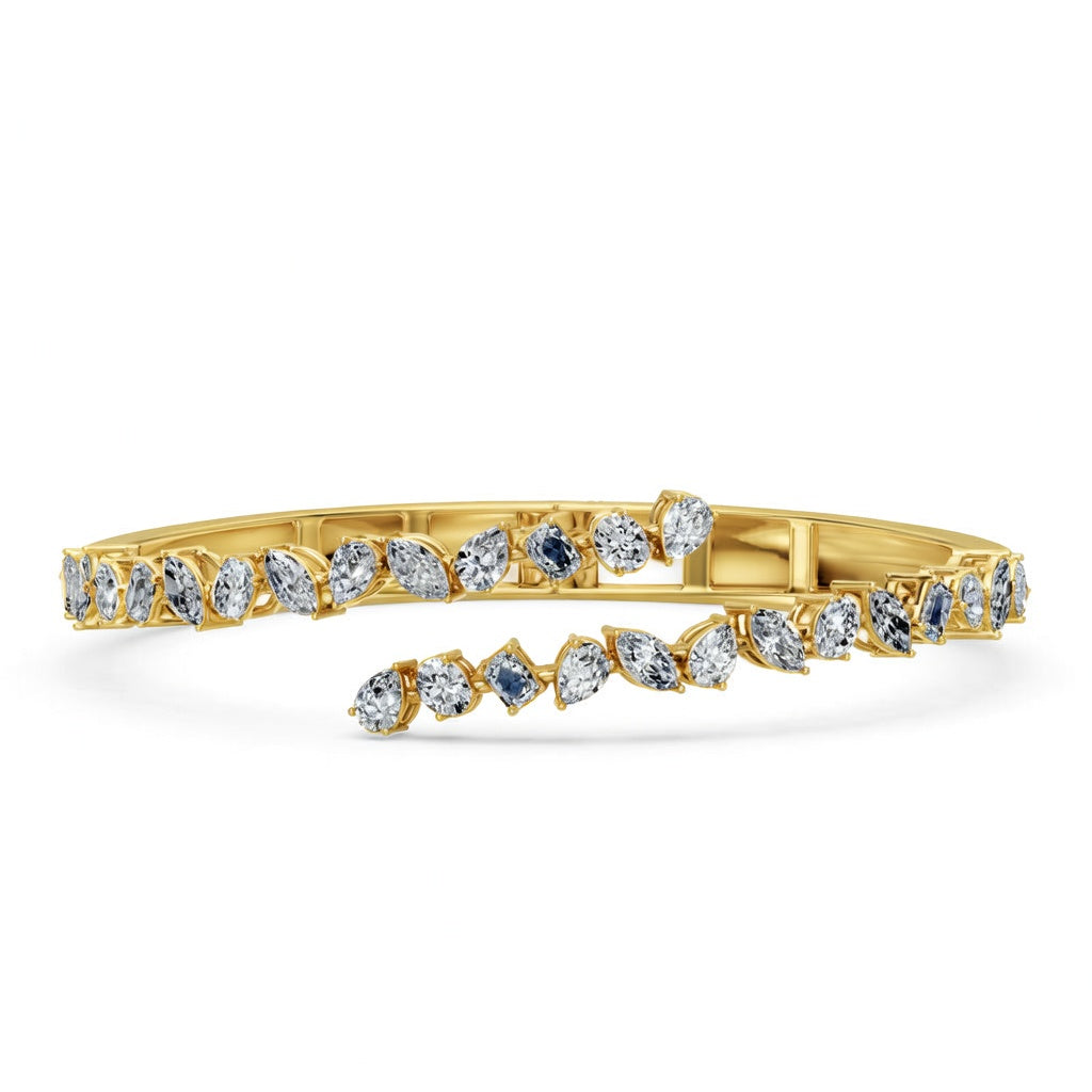4.2 Carat Pear Oval Emerald Marquise Cut Diamond Bangle Bracelet VS1 D F White Gold 14k