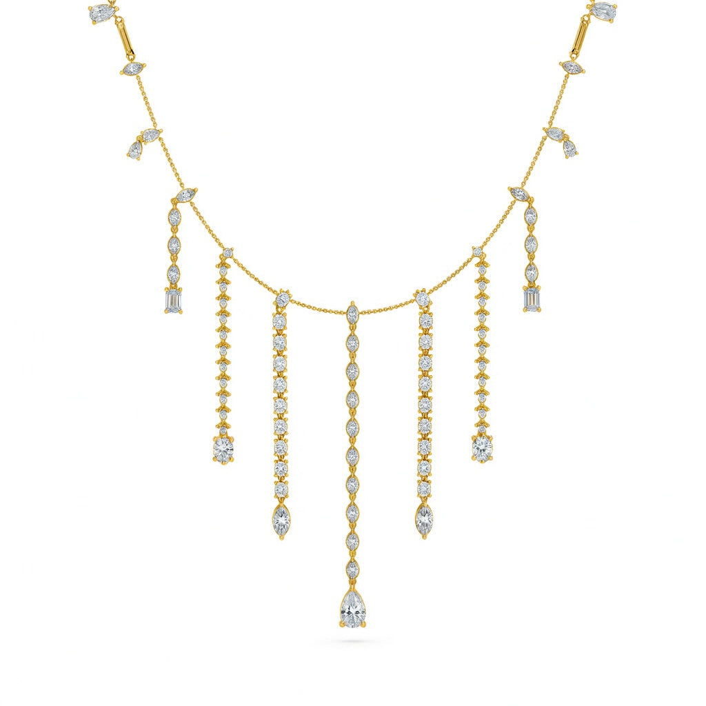 9 Ct Baguette Marquise Pear Round Emerald Cut Diamond Chain Necklace VS1 D-F White Gold 14k