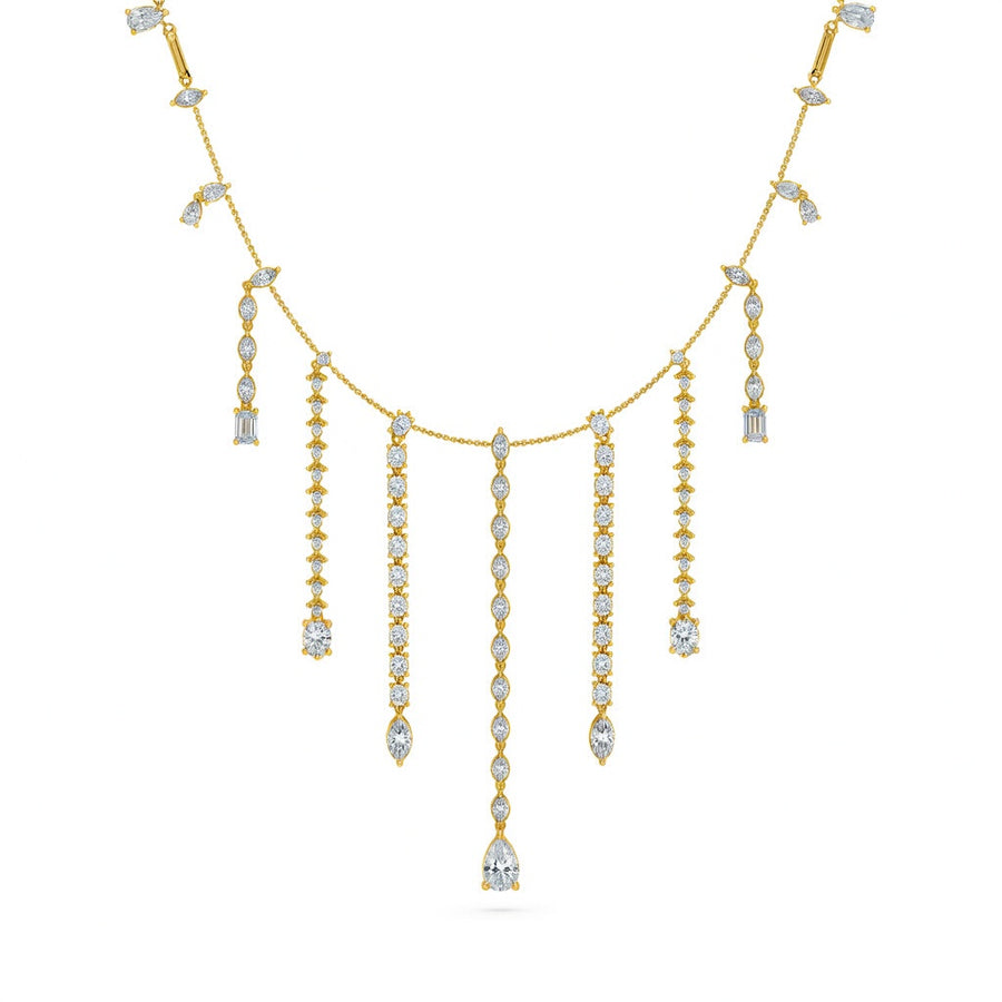 9 Ct Baguette Marquise Pear Round Emerald Cut Diamond Chain Necklace VS1 D-F White Gold 14k