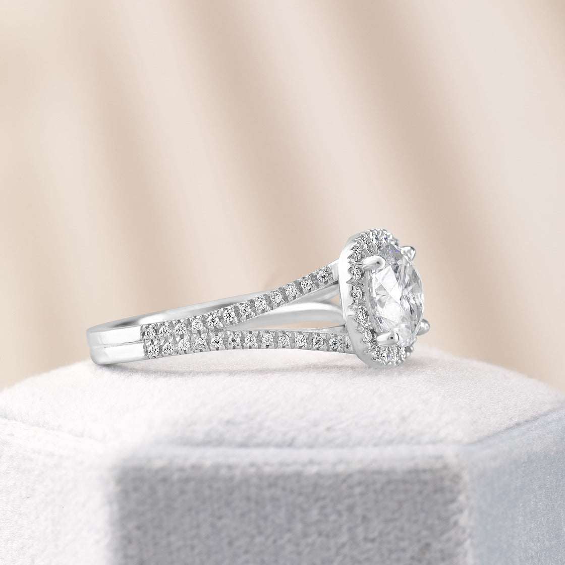 Alice 3.42 ct Lab Grown Round Cut Halo Split Shank Diamond Engagement Ring