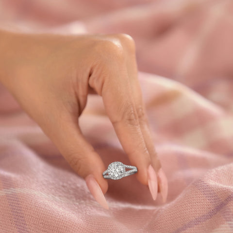 Alice 2.92 ct Lab Grown Round Cut Halo Split Shank Diamond Engagement Ring