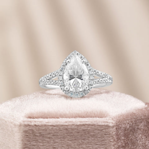 Clara 2.4 ct Lab Grown Pear Cut Halo Split Shank Diamond Engagement Ring
